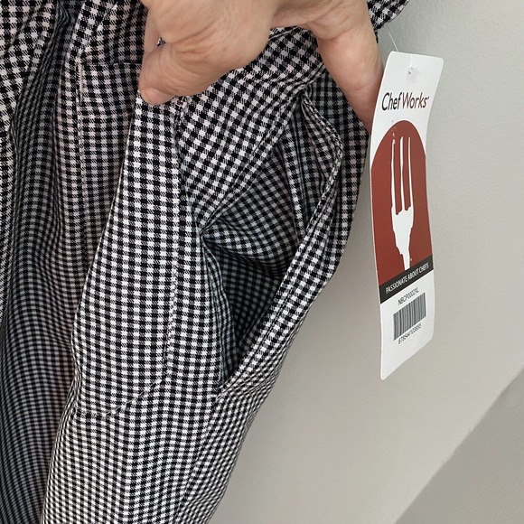 CHEF WORKS Culinary Mens Pants Black & White Check SZ 2XL Drawstring 3 pkt NWT! - Picture 9 of 12